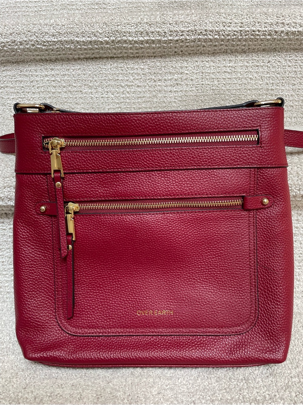 Over Earth Crossbody Burgundy Leather Multiple Pockets Adjustable Strap Travel